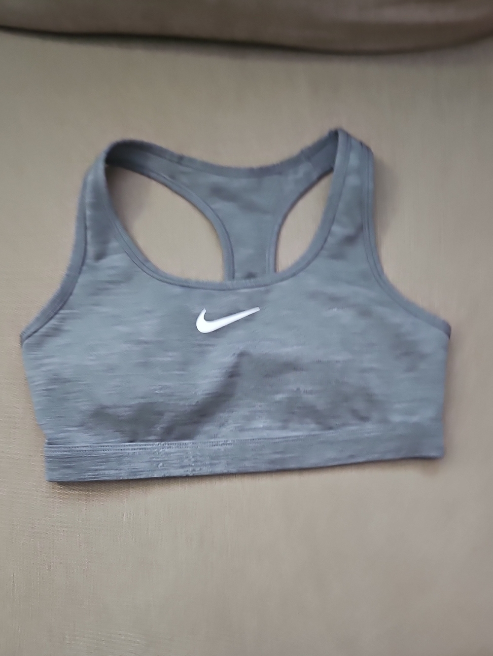 Nike Grey Racerback Sports Bra with White Swoosh